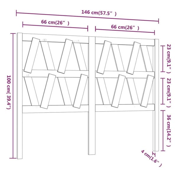 vidaXL Sengegavl svart 146x4x100 cm heltre furu