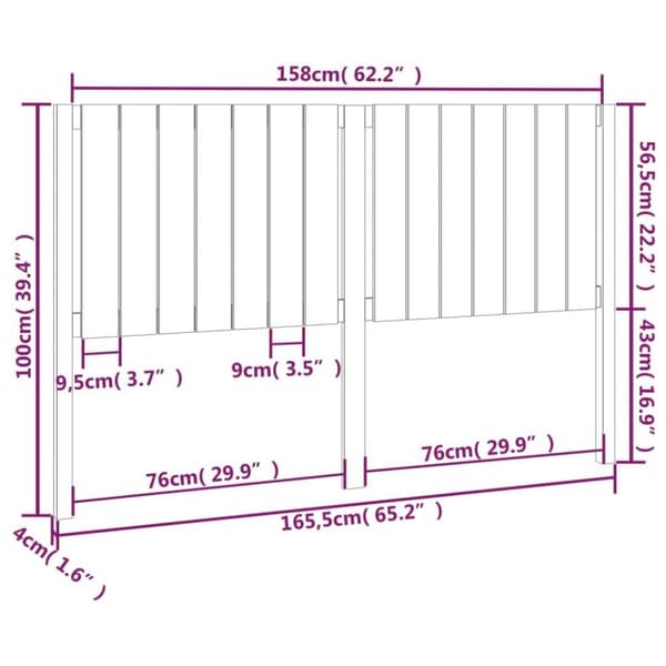 vidaXL Sengegavl svart 165,5x4x100 cm heltre furu