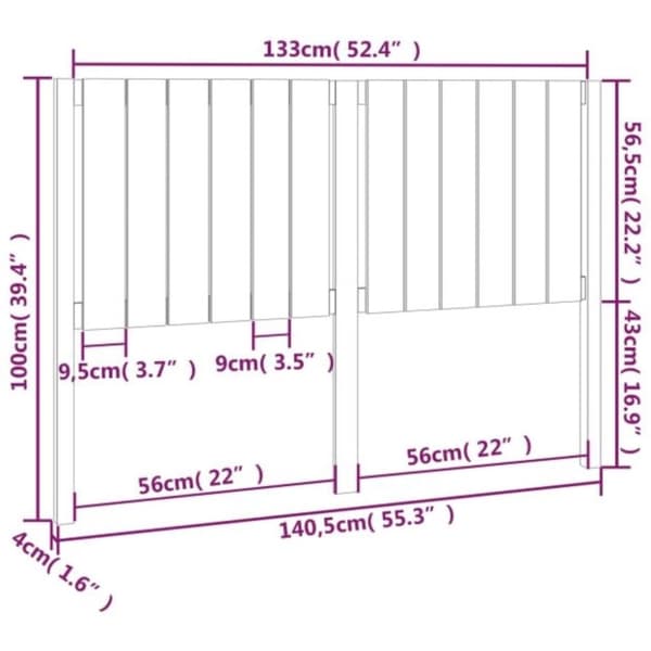 vidaXL sengegærde 140,5x4x100 cm massivt fyrretræ