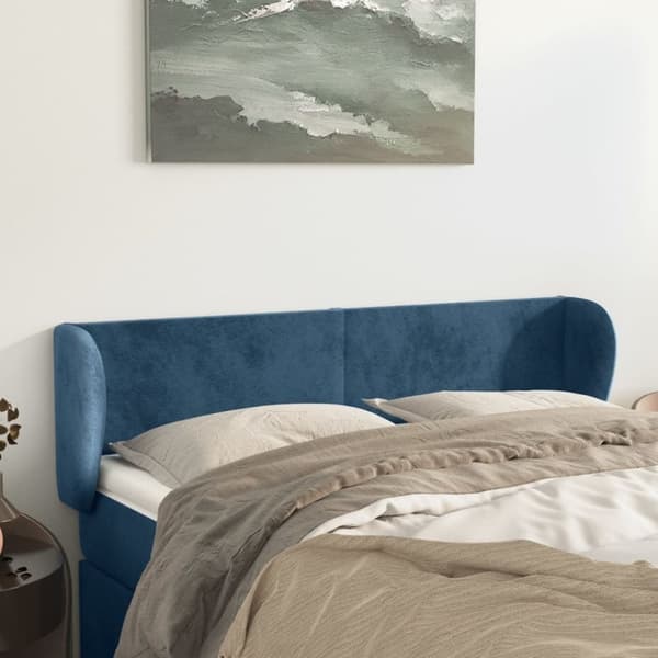 vidaXL sengegavl med kanter 147x23x78/88 cm fløjl mørkeblå