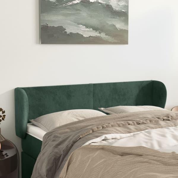 vidaXL sengegavl med kanter 147x23x78/88 cm fløjl mørkegrøn