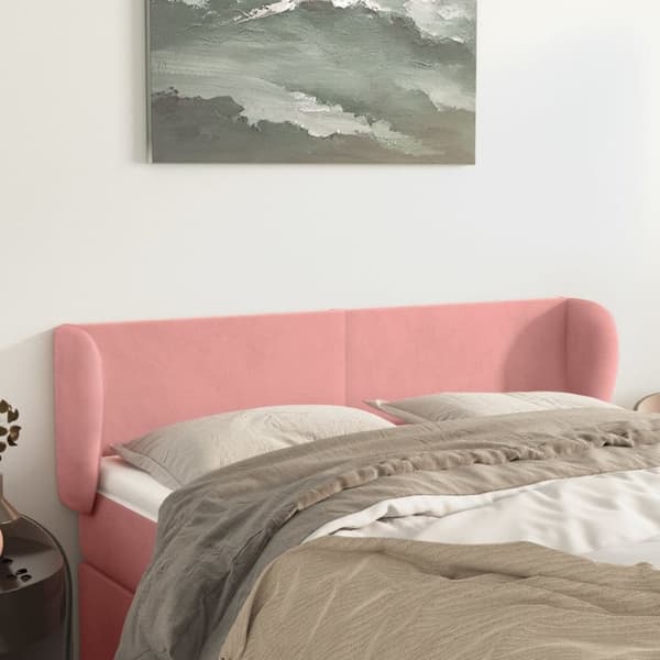 vidaXL sengegavl med kanter 147x23x78/88 cm fløjl lyserød