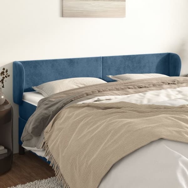 vidaXL sengegavl med kanter 163x23x78/88 cm fløjl mørkeblå