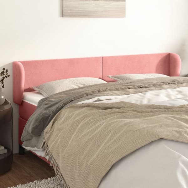 vidaXL sengegavl med kanter 163x23x78/88 cm fløjl lyserød