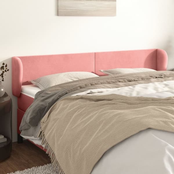 vidaXL sengegavl med kanter 203x23x78/88 cm fløjl lyserød
