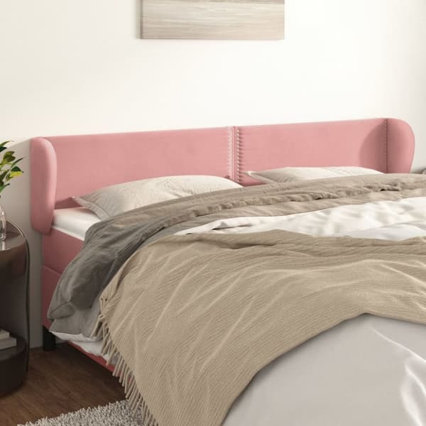 vidaXL sengegavl med kanter 163x23x78/88 cm fløjl lyserød