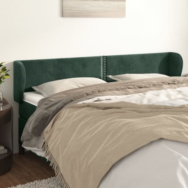 vidaXL sengegavl med kanter 163x23x78/88 cm fløjl mørkegrøn