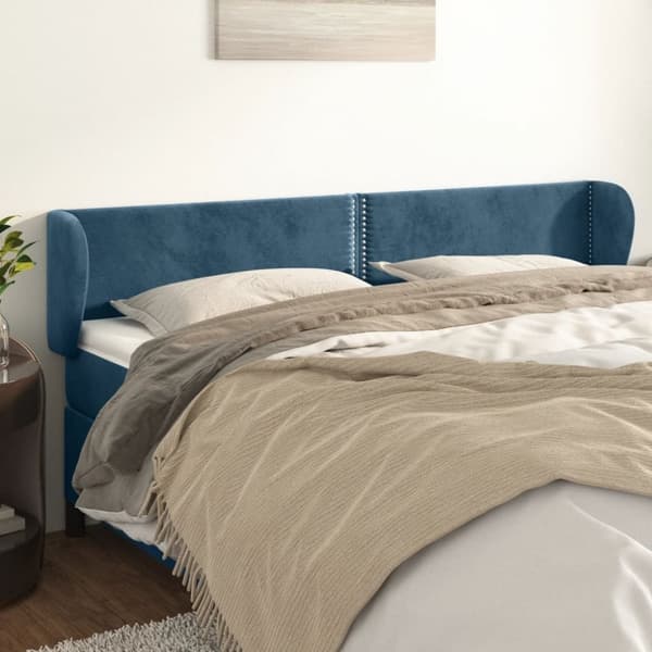 vidaXL sengegavl med kanter 163x23x78/88 cm fløjl mørkeblå