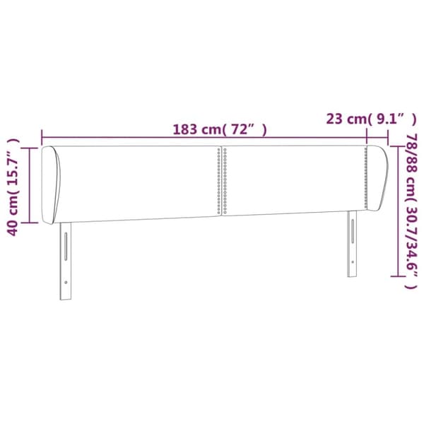 vidaXL sengegavl med kanter 183x23x78/88 cm fløjl lyserød