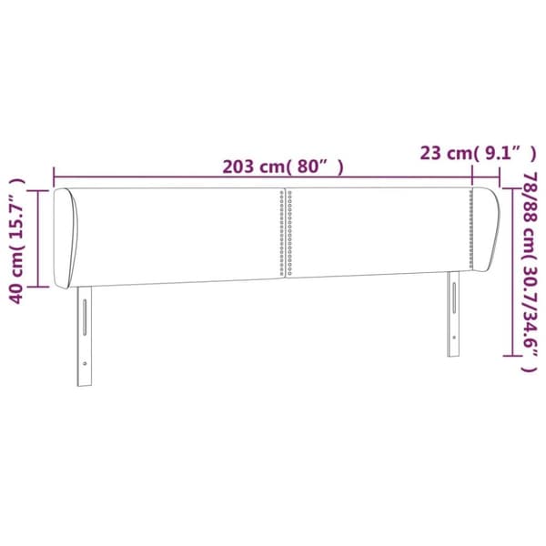 vidaXL sengegavl med kanter 203x23x78/88 cm kunstlæder grå