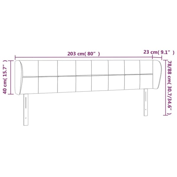 vidaXL sengegavl med kanter 203x23x78/88 cm stof cremefarvet