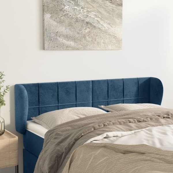 vidaXL sengegavl med kanter 147x23x78/88 cm fløjl mørkeblå