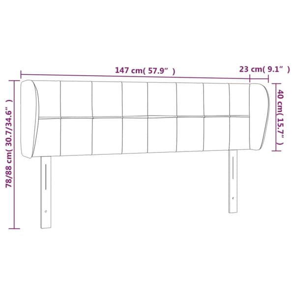 vidaXL sengegavl med kanter 147x23x78/88 cm fløjl lyserød