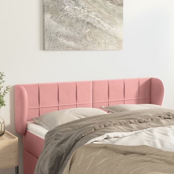 vidaXL sengegavl med kanter 147x23x78/88 cm fløjl lyserød
