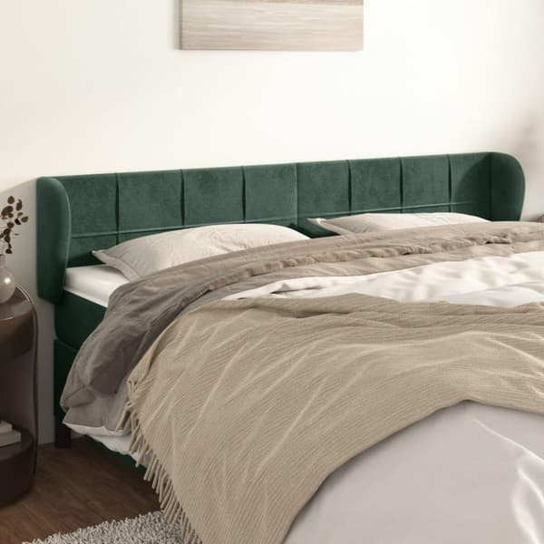vidaXL sengegavl med kanter 163x23x78/88 cm fløjl mørkegrøn