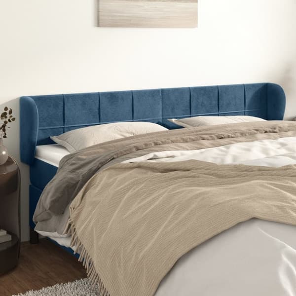 vidaXL sengegavl med kanter 163x23x78/88 cm fløjl mørkeblå
