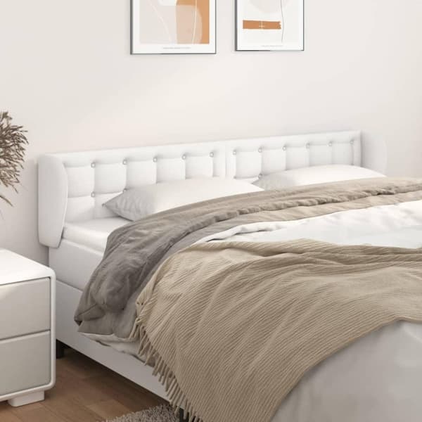 vidaXL sengegavl med kanter 163x23x78/88 cm kunstlæder hvid