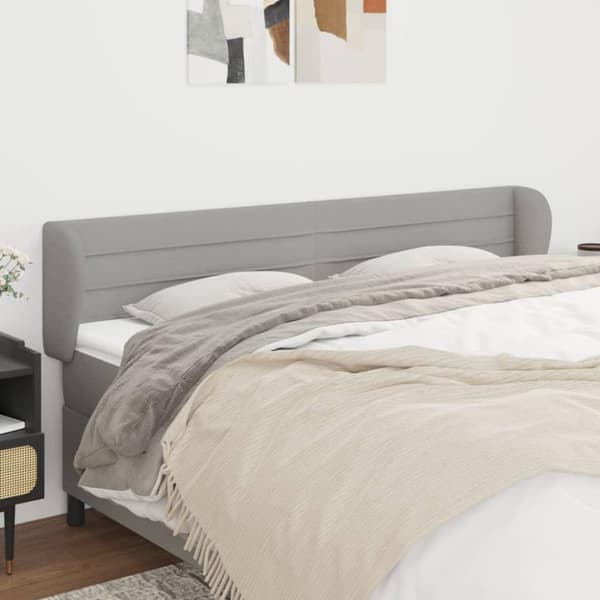 vidaXL sengegavl med kanter 147x23x78/88cm stof lysegrå
