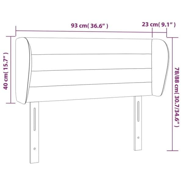 vidaXL sengegavl med kanter 93x23x78/88 cm fløjl lyserød