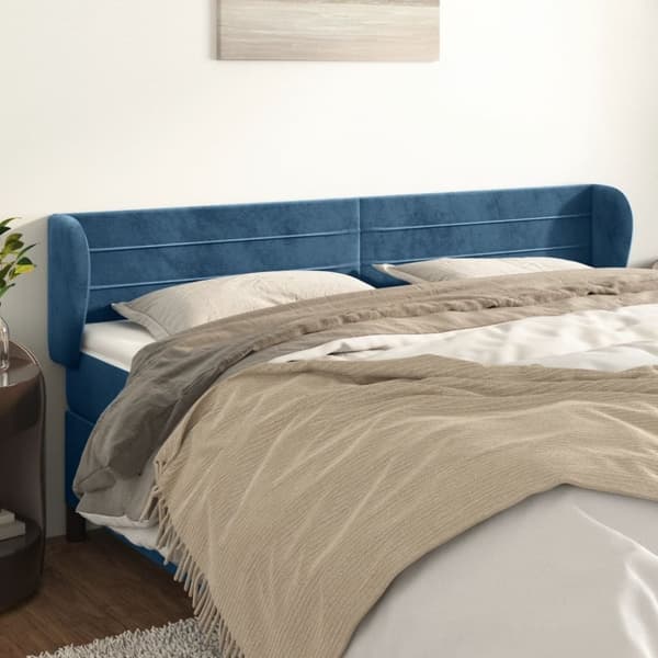 vidaXL sengegavl med kanter 163x23x78/88 cm fløjl mørkeblå