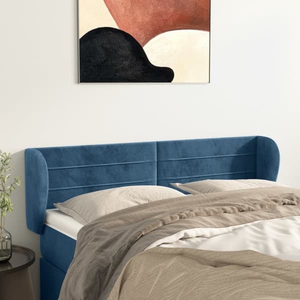 vidaXL sengegavl med kanter 147x23x78/88 cm fløjl mørkeblå