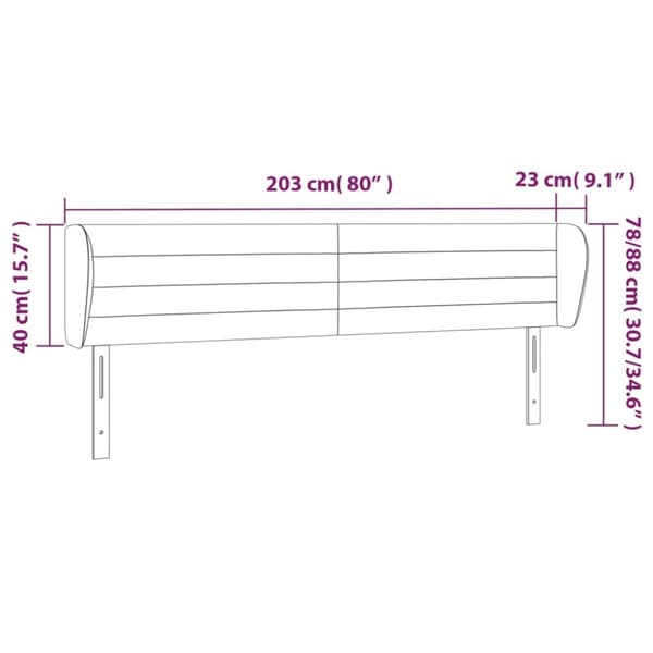 vidaXL sengegavl med kanter 203x23x78/88 cm fløjl lyserød