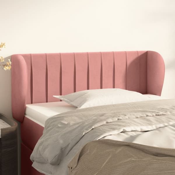 vidaXL sengegavl med kanter 93x23x78/88 cm fløjl lyserød