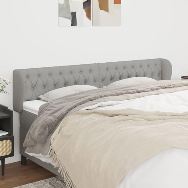 vidaXL sengegavl med kanter 183x23x78/88cm stof lysegrå