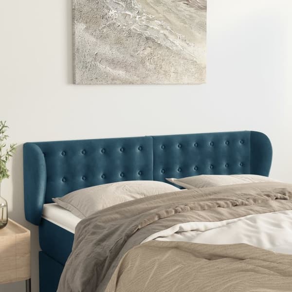 vidaXL sengegavl med kanter 147x23x78/88 cm fløjl mørkeblå