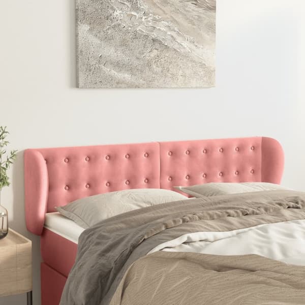 vidaXL sengegavl med kanter 147x23x78/88 cm fløjl lyserød