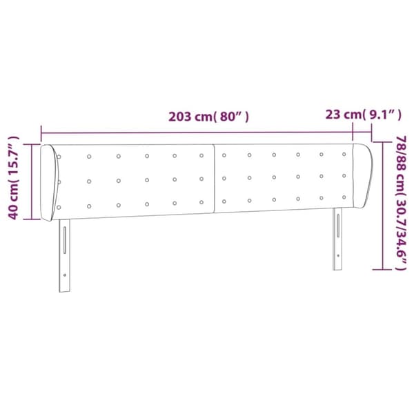 vidaXL sengegavl med kanter 203x23x78/88cm fløjl lysegrå