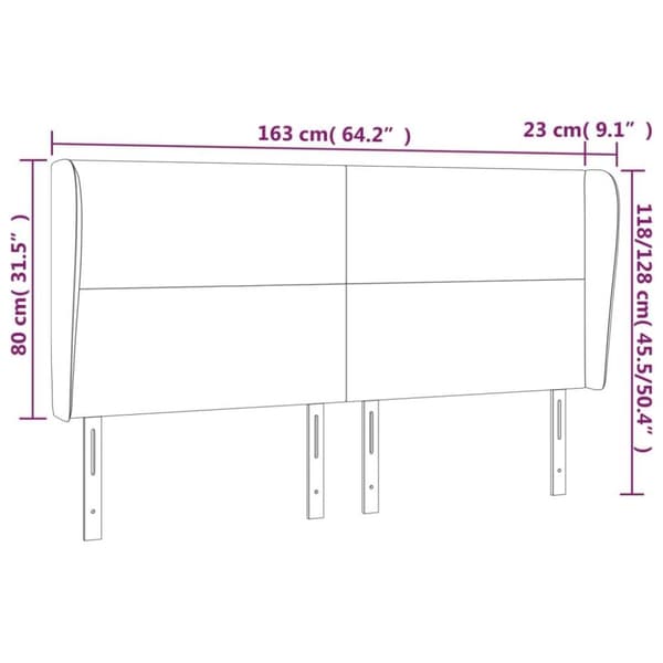 vidaXL sengegavl med kanter 163x23x118/128 cm stof cremefarvet