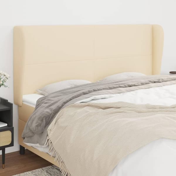 vidaXL sengegavl med kanter 163x23x118/128 cm stof cremefarvet