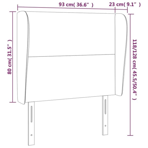 vidaXL sengegavl med kanter 93x23x118/128 cm fløjl sort