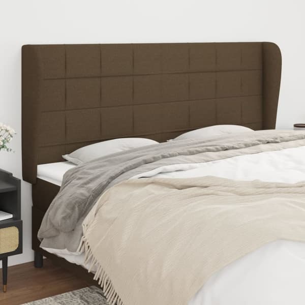 vidaXL sengegavl med kanter 163x23x118/128 cm stof mørkebrun