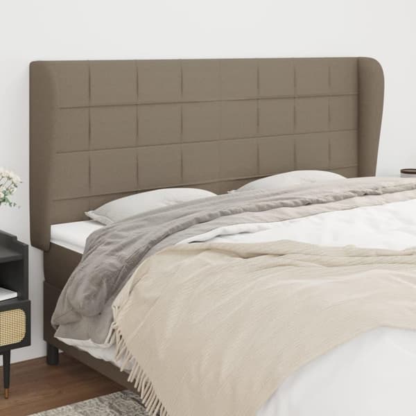vidaXL sengegavl med kanter 183x23x118/128 cm stof gråbrun