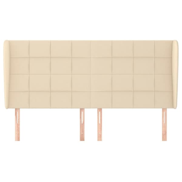 vidaXL sengegavl med kanter 203x23x118/128 cm stof cremefarvet