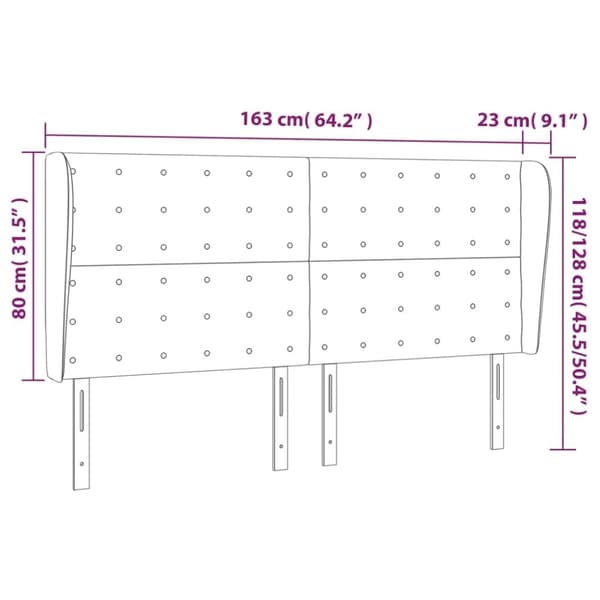 vidaXL sengegavl med kanter 163x23x118/128 cm kunstlæder grå