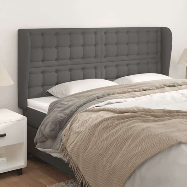 vidaXL sengegavl med kanter 163x23x118/128 cm kunstlæder grå