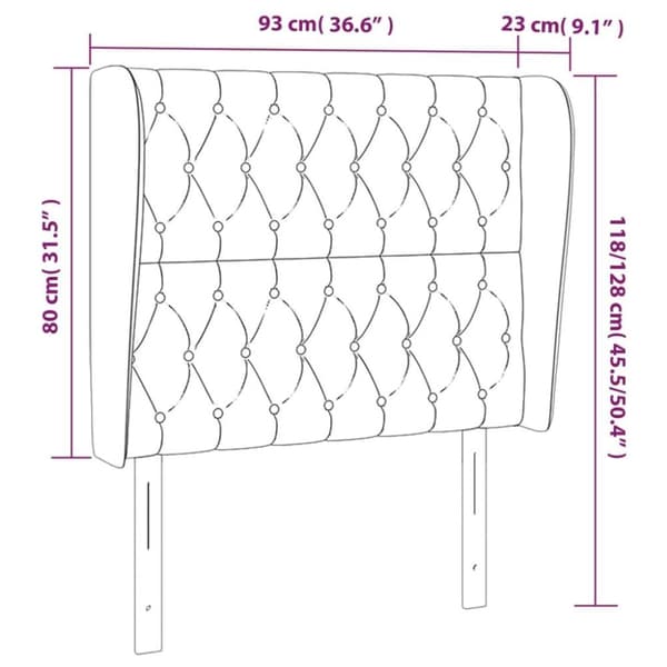 vidaXL sengegavl med kanter 93x23x118/128 cm stof lysegrå