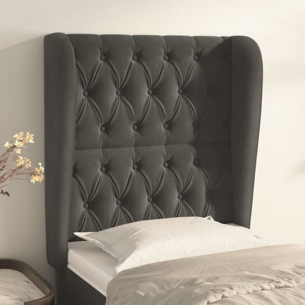 vidaXL sengegavl med kanter 83x23x118/128 cm fløjl mørkegrå