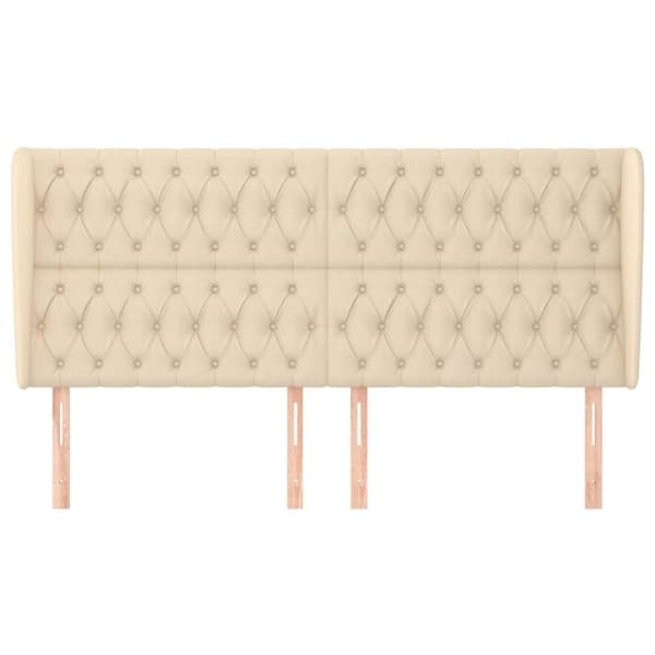 vidaXL sengegavl med kanter 203x23x118/128 cm stof cremefarvet