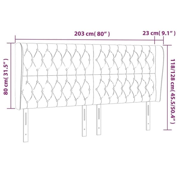 vidaXL sengegavl med kanter 203x23x118/128 cm stof cremefarvet