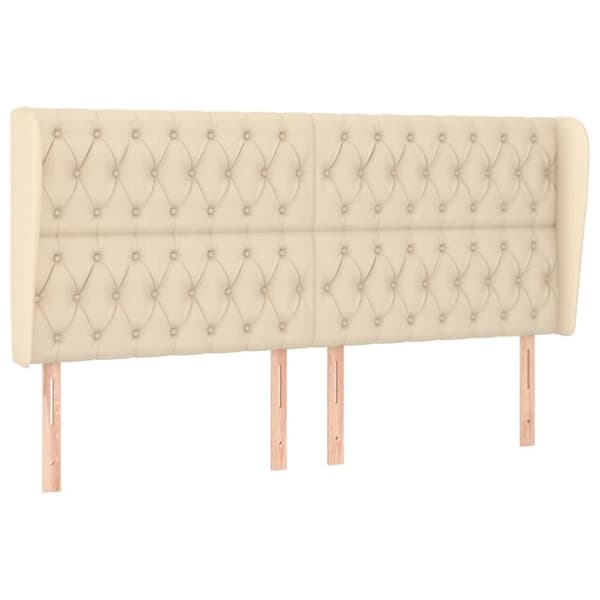 vidaXL sengegavl med kanter 203x23x118/128 cm stof cremefarvet