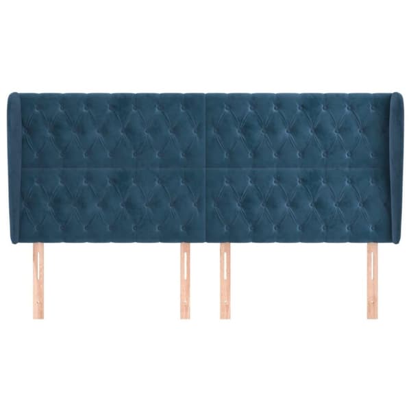 vidaXL sengegavl med kanter 183x23x118/128 cm fløjl mørkeblå
