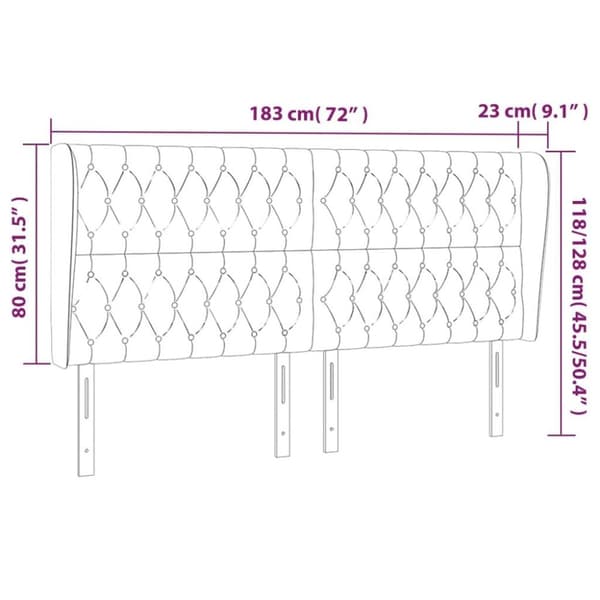 vidaXL sengegavl med kanter 183x23x118/128 cm fløjl mørkeblå