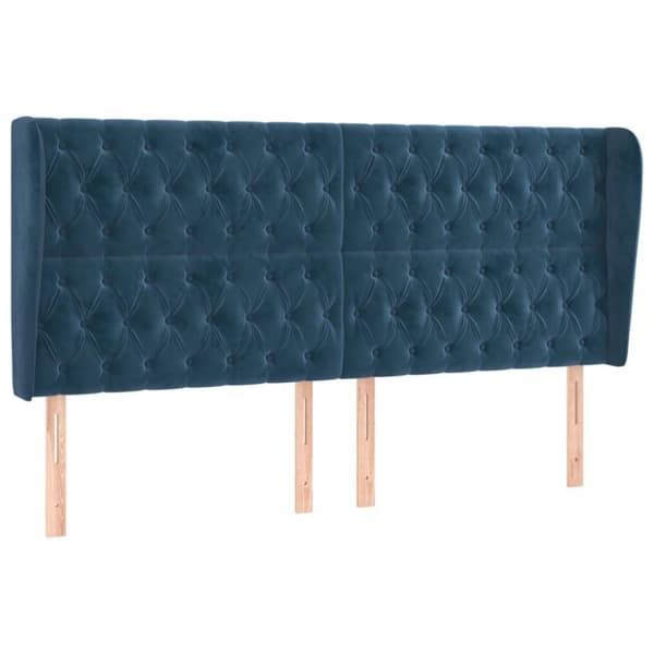 vidaXL sengegavl med kanter 183x23x118/128 cm fløjl mørkeblå