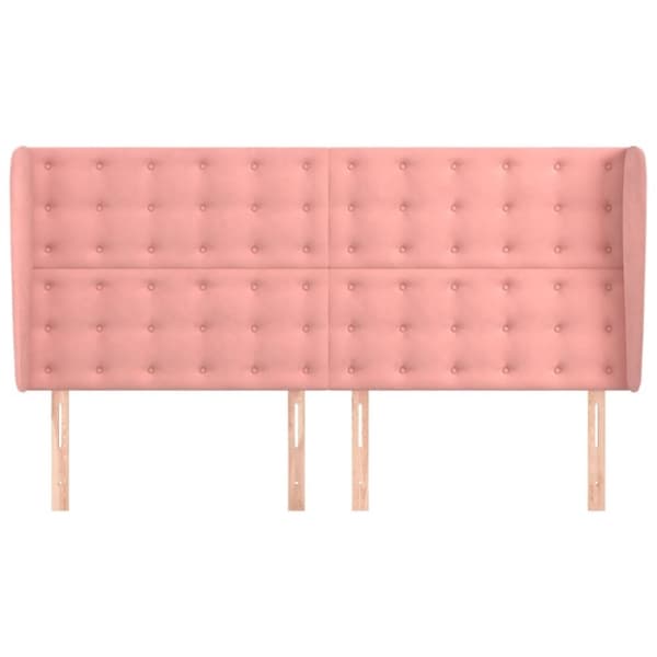 vidaXL sengegavl med kanter 163x23x118/128 cm fløjl lyserød