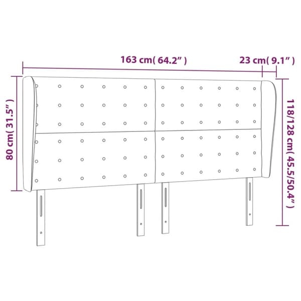 vidaXL sengegavl med kanter 163x23x118/128 cm fløjl lyserød