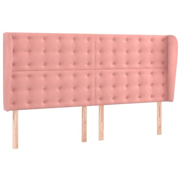 vidaXL sengegavl med kanter 163x23x118/128 cm fløjl lyserød